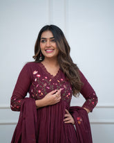 Wine Elegance Embroidered Cotton Anarkali Set - pasoya